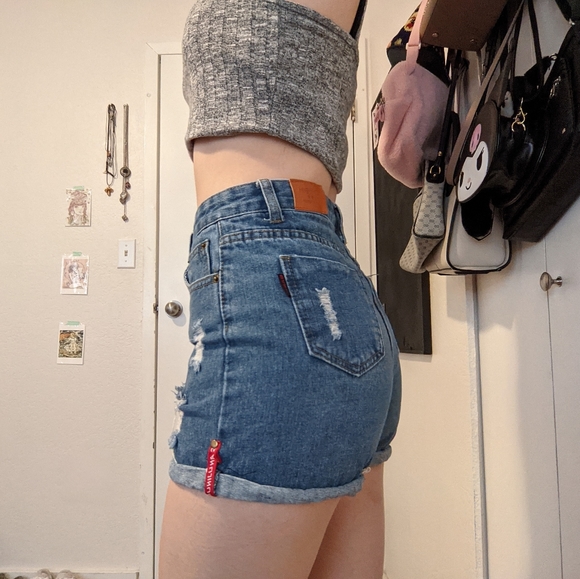QFBH High Waisted Denim Shorts - Picture 1 of 6